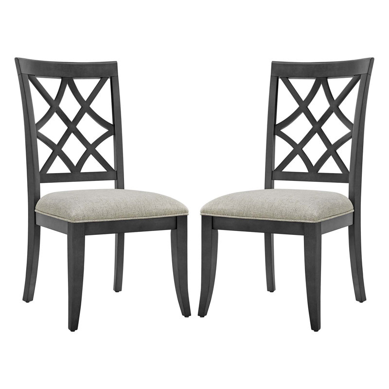 Wooden Frame Upholstered Dining Chairs set of 2, Black