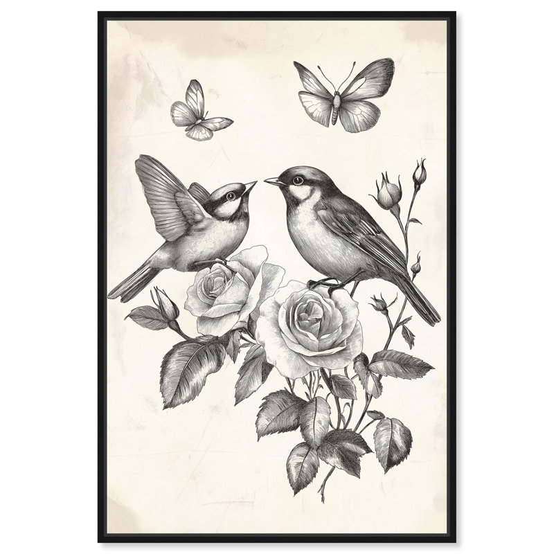 Perched Pair II Canvas Birds Illustration by Art Remedy, Black Frame, 16" H x 11" W