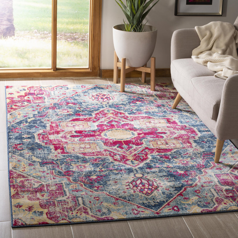 Annette Southwestern Blue/Fushia Area Rug, Rectangle 9' x 12'