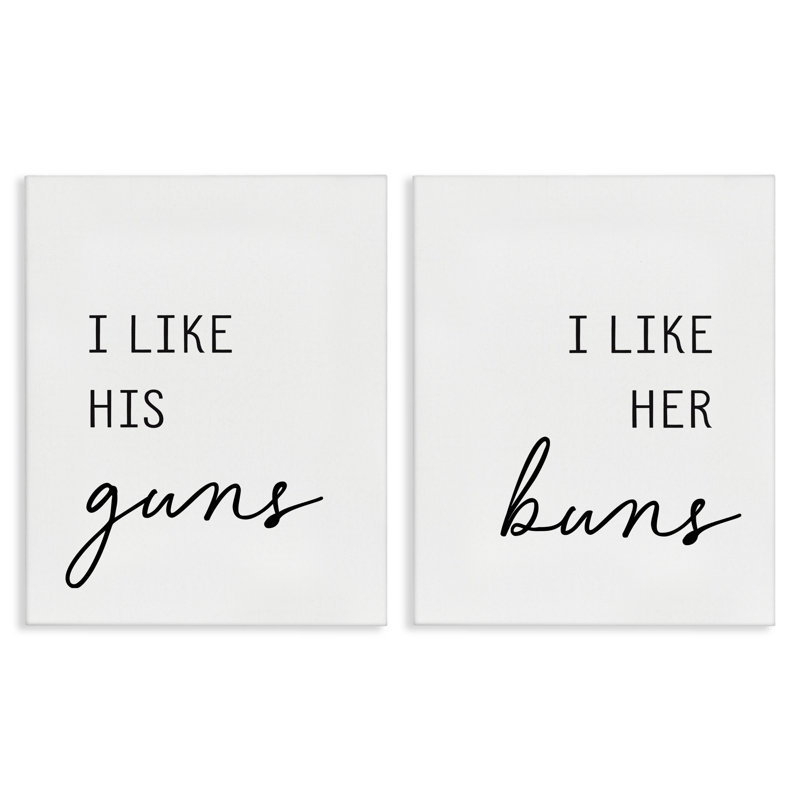 Ensemble de toiles 2 pièces «Like His Guns & Her Buns», design par Lettré et doublé, H 20 po x l 16 po