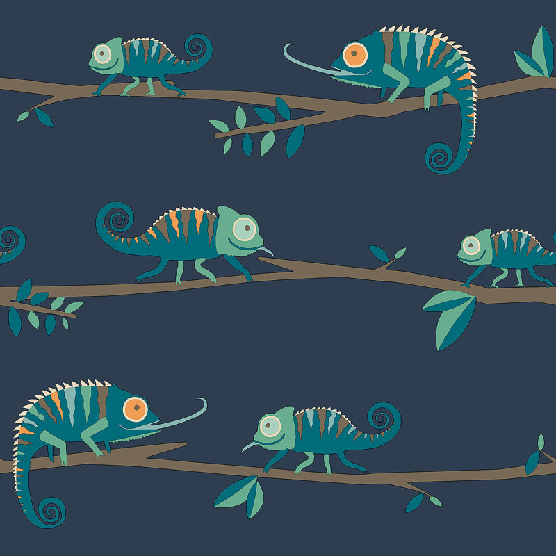 Papier peint Chameleon Family, Blue