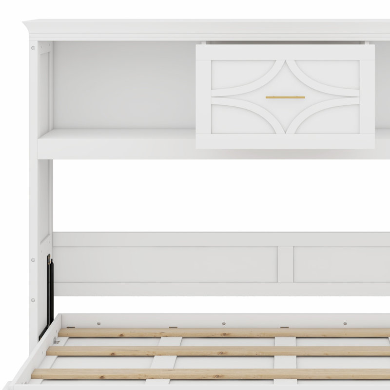 Lit escamotable simple avec station de charge intégrée et tiroir, Blanc