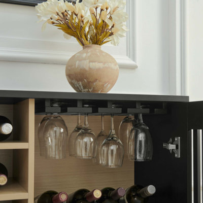 Armoire à liqueur évidée cannelée de style Mid-Century, armoire buffet avec porte-verres à vin et support à vin, armoire de rangement pour le salon, le vestibule, le couloir, la salle à manger, la cuisine