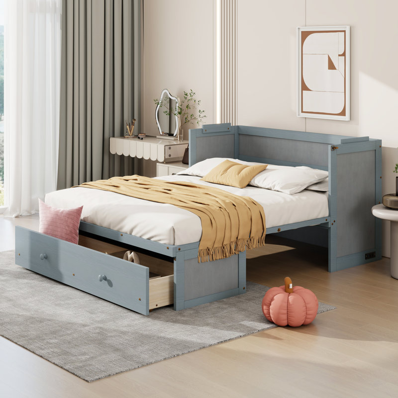 Lit escamotable avec port USB et tiroir, Queen, Gris