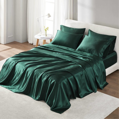Twin Satin Bedding - Wrinkle- Comfort, 16" Mattress Fit, 1 Flat Sheet, Fitted 4 Pillowcases, Silky Texture, Approved, , Fabric Cozy Bedding,