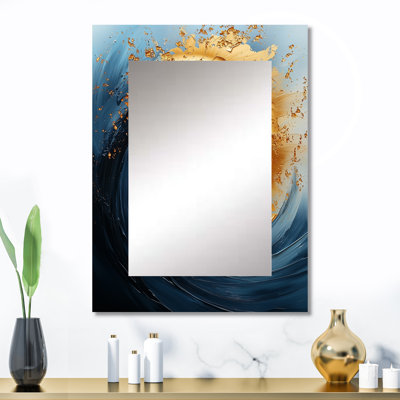 Bleu et or Spiraling Prosperity Spiral III - abstrait spirales murales uniques, miroir doré, impression sur métal