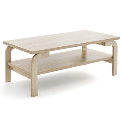 Hommoo 47 Inch Mid-Century Modern Rectangular Coffee Table, Engineered Wood Living Room Accent Table with Open Shelving, Natural