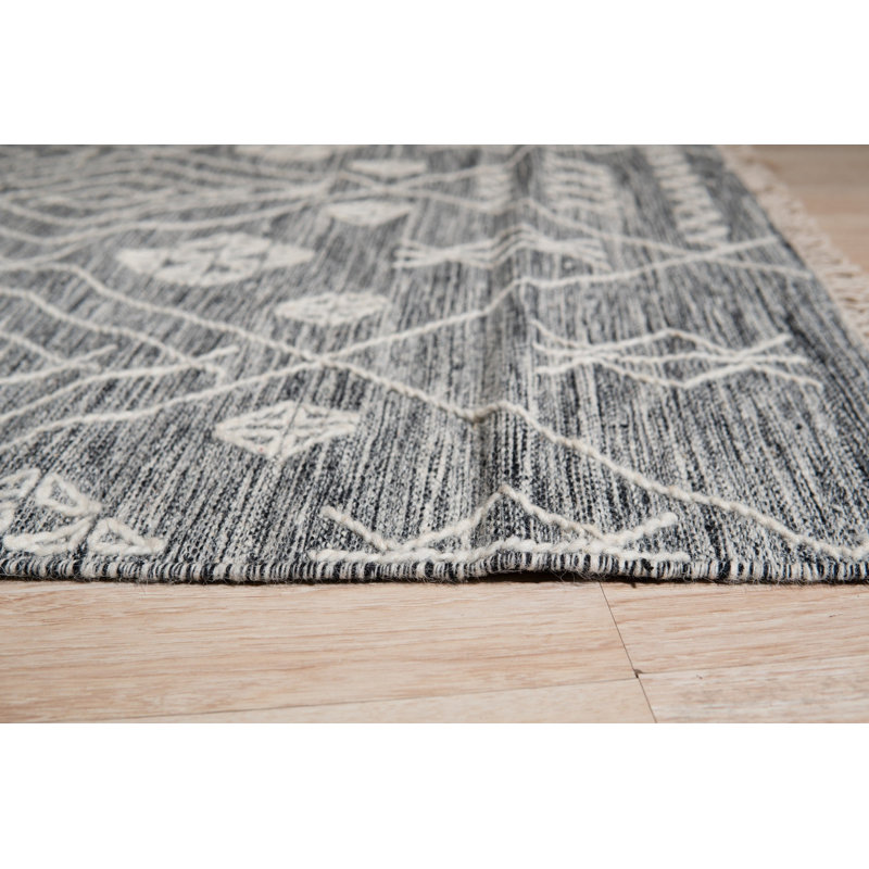Gray Handwoven Wool Diamond Lattice Geometric Modern Contemporary Carpet Rug, 4' x 6'