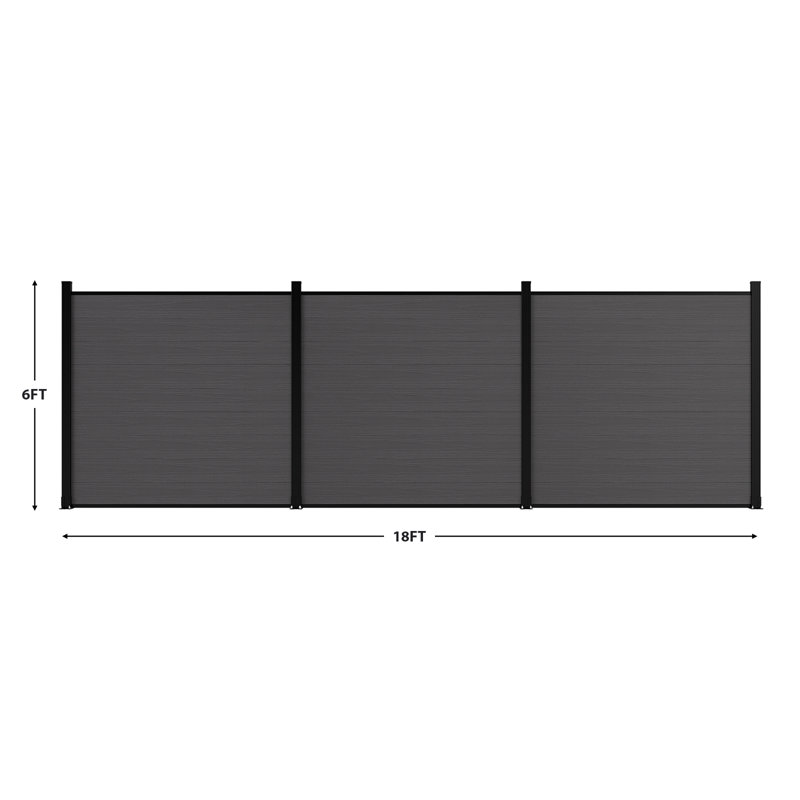 Panneaux de clôture d'intimité en composite 6 pi avec poteau, H 6 pi x l 18 pi, Gris argenté