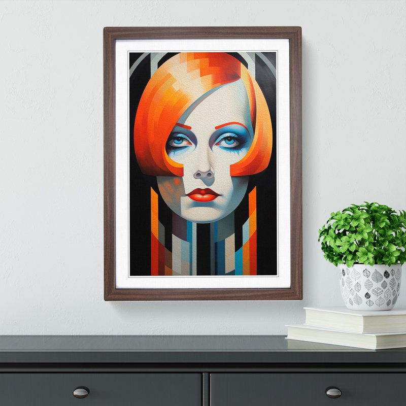 Greta Garbo Constructivism - Framed Print, 64cm H x 46cm W, Walnut Framed