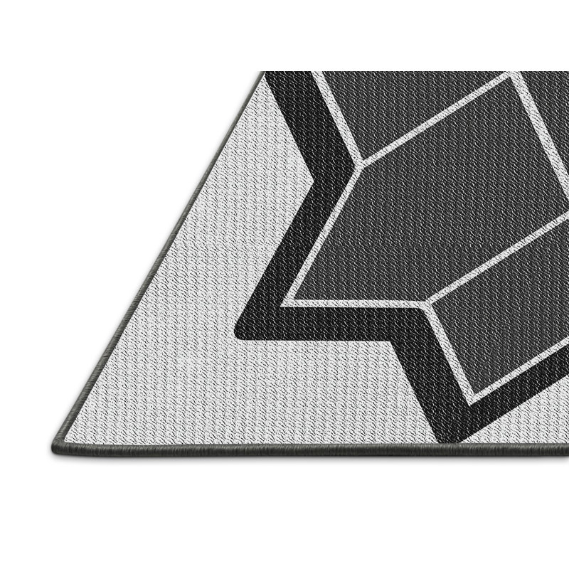 Tapis noir/blanc cassé tissé à la machine, Rectangle 5 pi x 7 pi