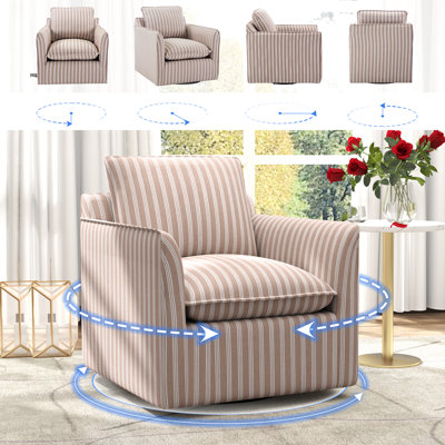 Romines 29.7" W Modern Soft Stripe Upholstered Swivel Barrel Chair with Removable Cushion