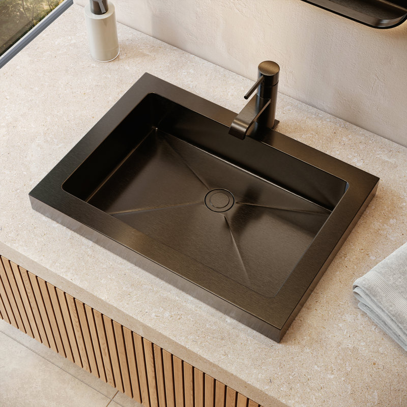 Lavabo de salle de bain encastrable rectangulaire en acier inoxydable noir de calibre 18 de 22,6 pouces Cantrio MS-023B