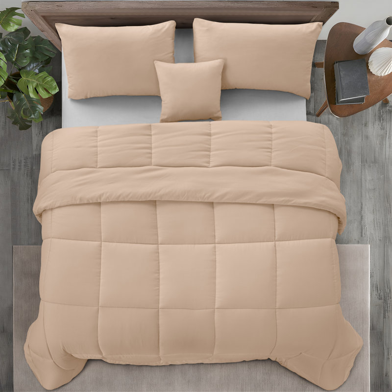 Ensemble d'édredon 5 pièces - Édredon en duvet synthétique toutes saisons avec taies décoratives et jupe de lit - Housse de couette matelassée avec pattes d'angle