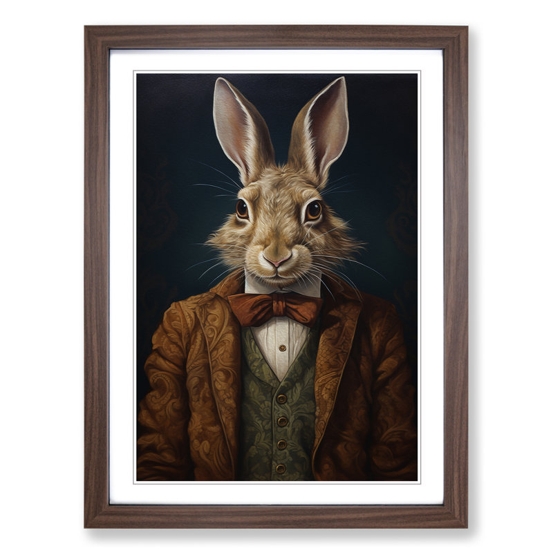 Hare Classicism No.2 - Single Picture Frame Print on Wood, Walnut Framed, 64cm H x 46cm W x 2cm D