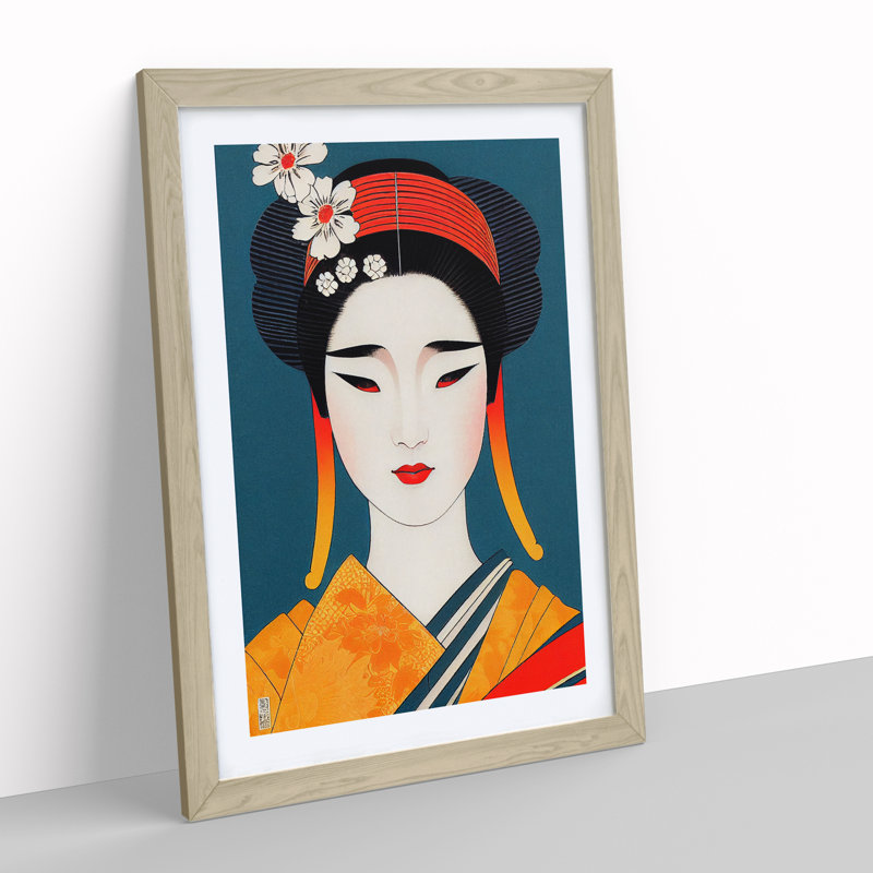 Face Of A Geisha No.3 - Single Picture Frame Print, Oak, 64cm H x 46cm W x 2cm D