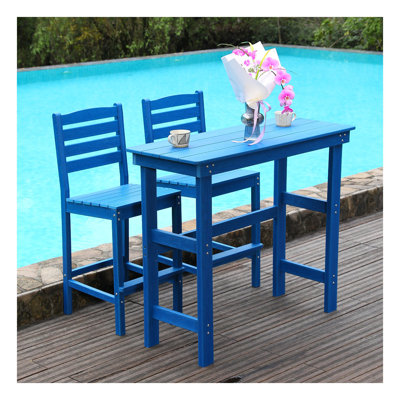 Ensemble de salle à manger à hauteur de bar en PEHD Lake Blue avec chaises Adirondack (3 pièces)