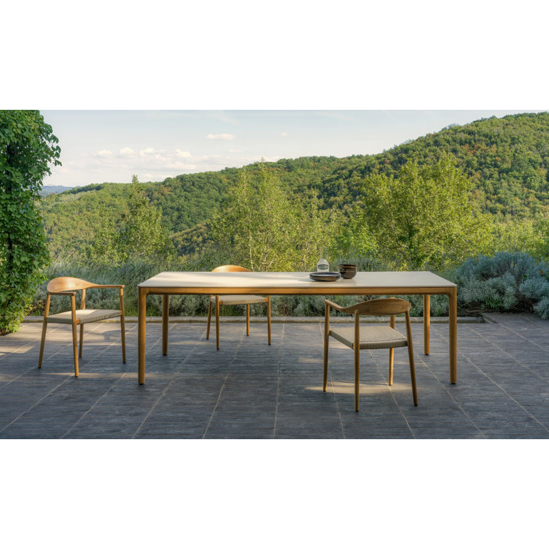 Fika Dining Armchair Untreated Teak Flax Rope