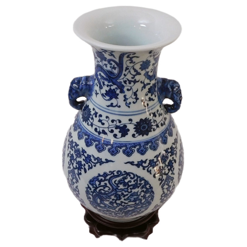  Vase Dragon de Jingdezhen à poignée d'éléphant de Chine H 13 po
