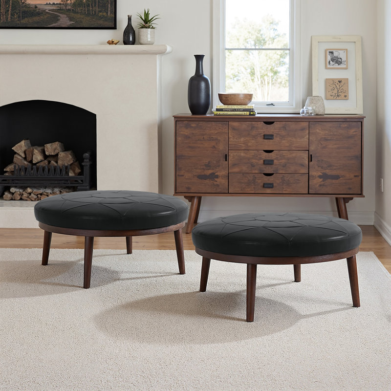 93.2Cm Wide Rectangle Footstool Ottoman(Set of 2), Black