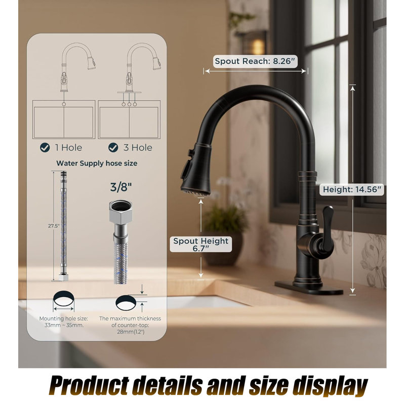 Vintage Stainless Steel Pull-Down Kitchen Faucet - High Arc Single Handle, 3-In-1 Sprayer For Farmhouse, RV, Bar (Fits 1 Or 3 Holes)