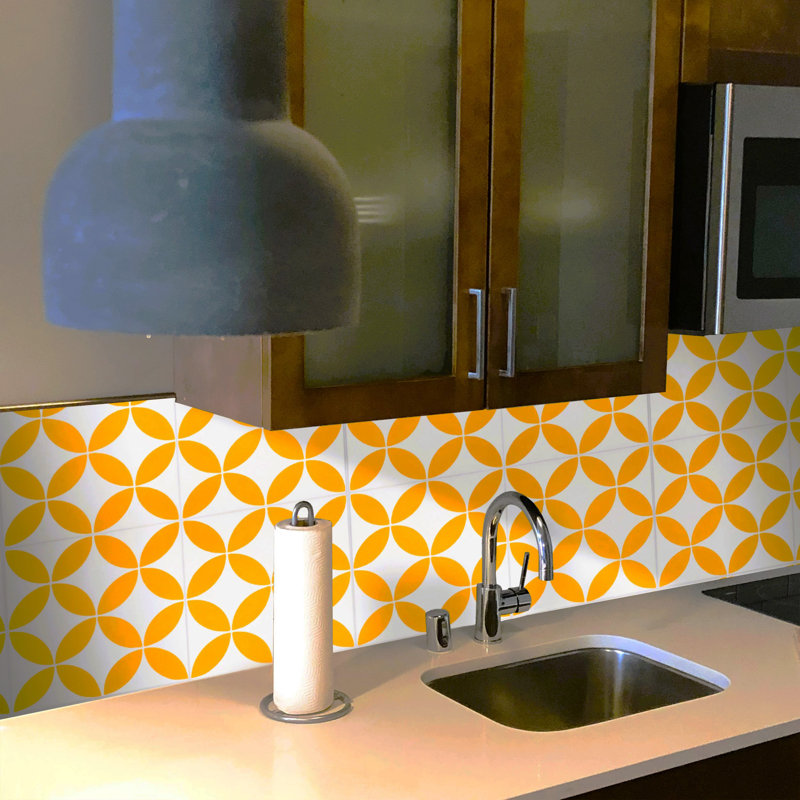 Amlo 8" x 8" Cement Patterned Wall & Floor Tile, Pale Yellow/White