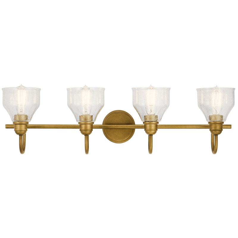 Myren 4-Light Natural Brass Vanity Bath Light with Clear Seeded Glass Shades