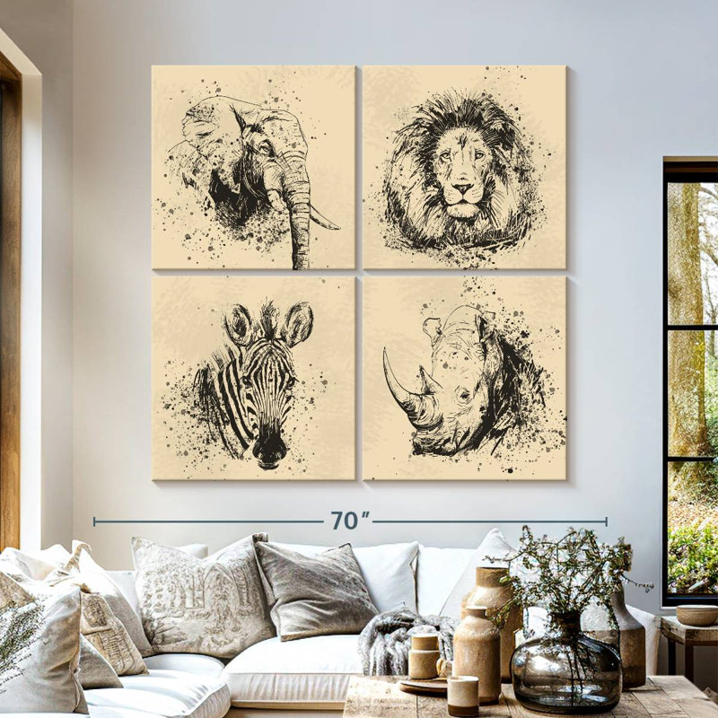 «Mighty African Animals», ensemble de 4 reproductions sur toile par Vintage Charm Collective, H 57 po x l 57 po x P 1,25 po
