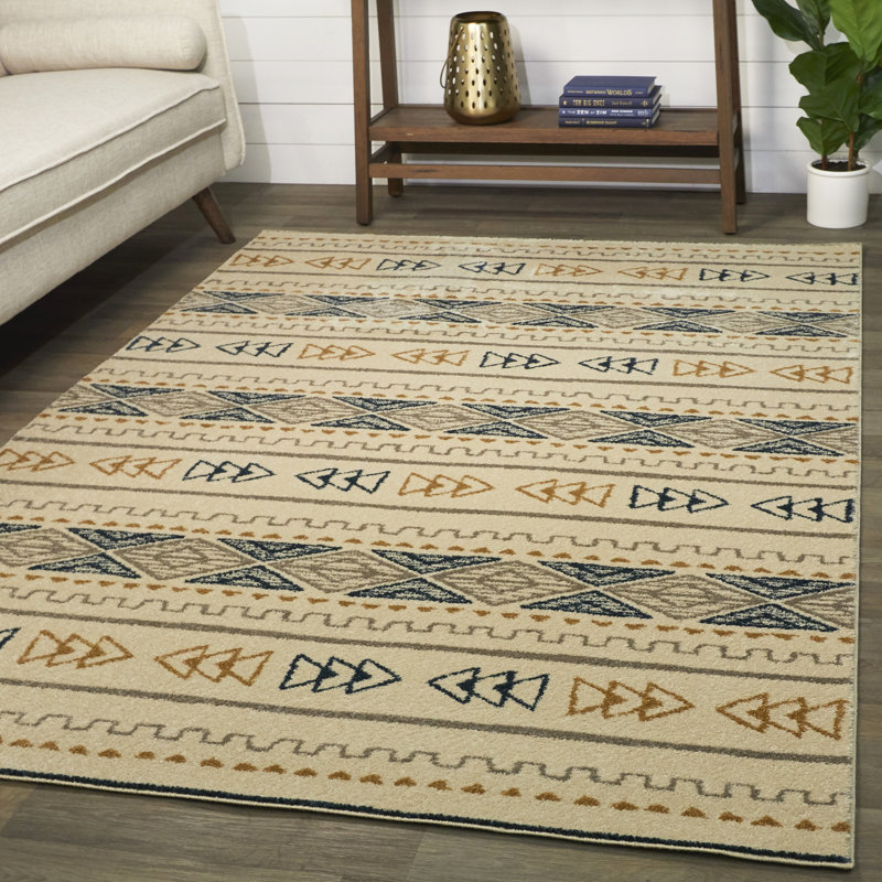 Tapis crème / bleu Sparta, Rectangle 7 pi 10 po x 10 pi