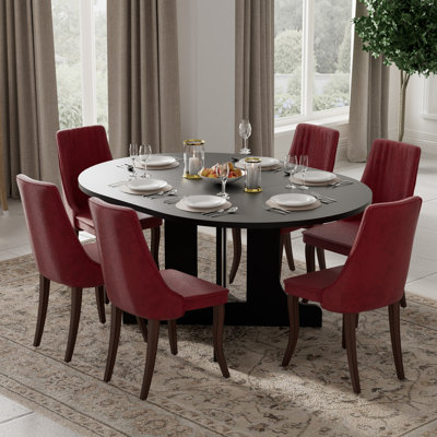 5 Pieces Modern Farmhouse Natural Round Dining Set with Mid-century High Back Dining Chair Set for 4