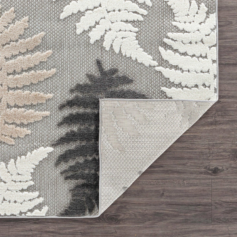 Scribner Floral Leaves Ivory/Gray/Beige Indoor&Outdoor Area Rug, Runner 2' x 7'