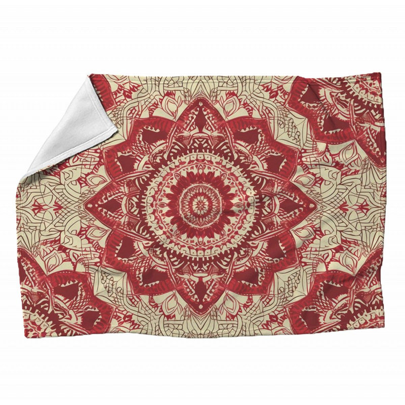 Machine Printed Throw Blanket, 80" L x 60" W, Floral, Red/Beige