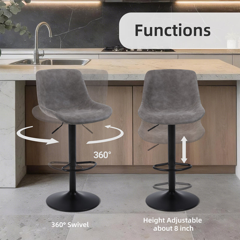Jeninne Swivel Adjustable Height Bar Stool, Gray, 4