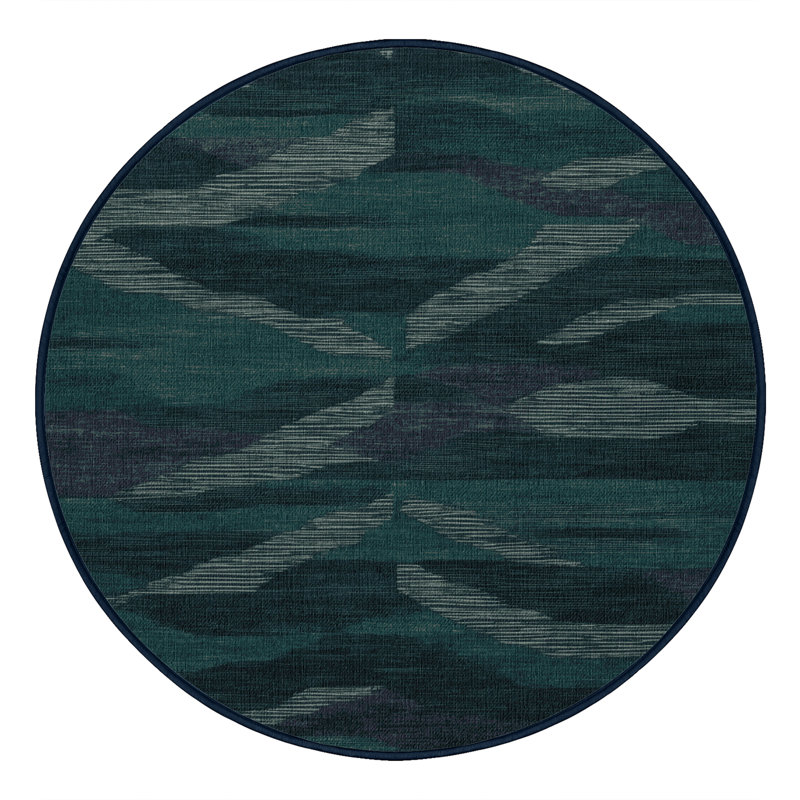 Machine Washable Abstract Blue Area Rug, Round 6'