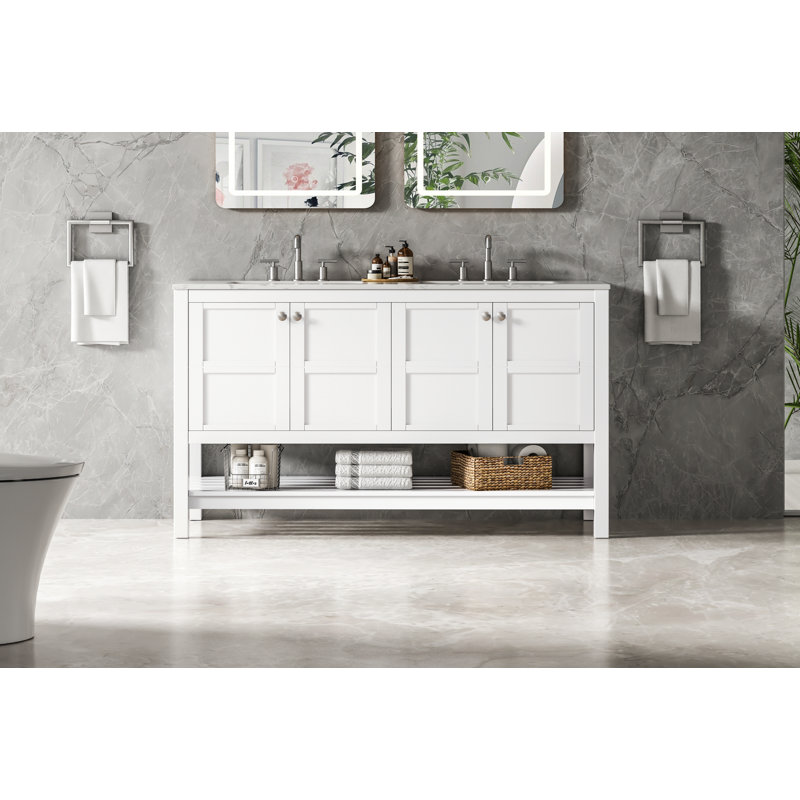 54 inch Double Bathroom Vanity in White, White