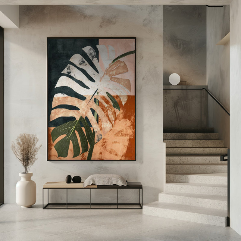"Into the jungle", art mural texturé encadré, Noir, H 14 po x l 10 po
