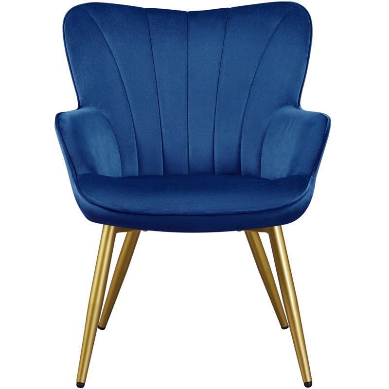 Color Upholstered Armchair, Gold, Blue Velvet