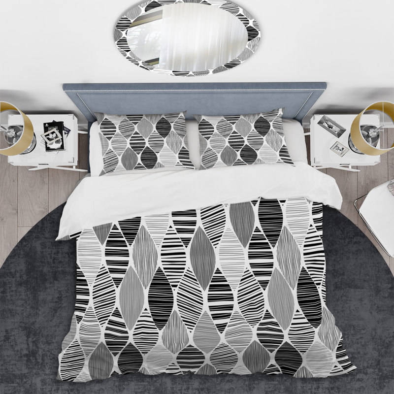 Gris rayé grunge - ensemble de housse de couette abstrait - polyester microfibre