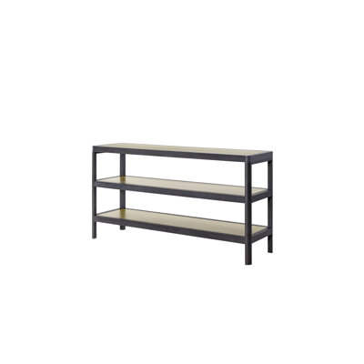 Console moderne avec éléments en métal, 3 tablettes de rangement, placage Allure, noir et incrustations, utilitaire de rangement, Fascination, Soft Grandeur, +