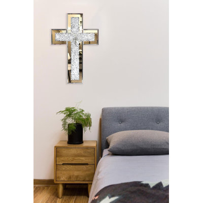 Miroir, croix, miroir, verre de cristal concassé, art mural (petit)