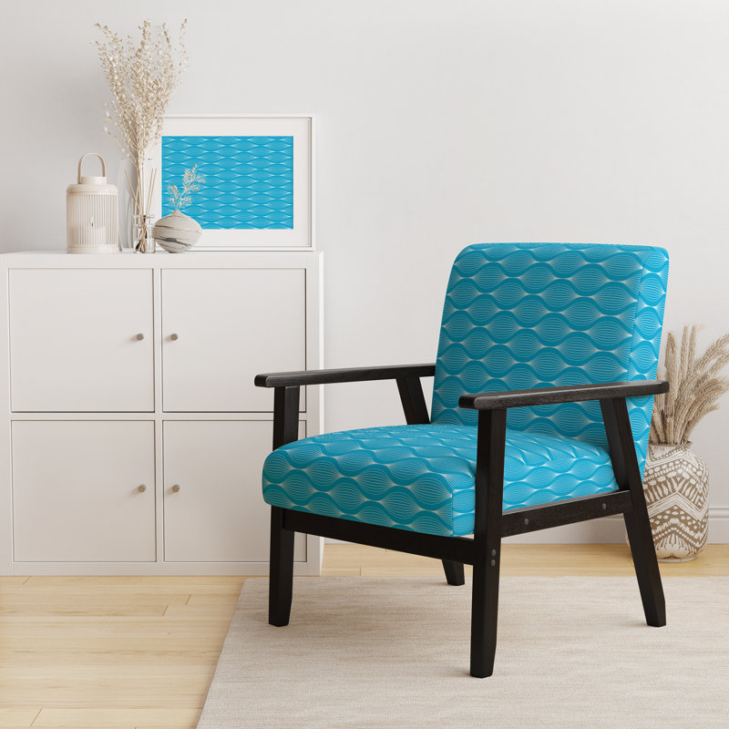 Madyn - Motif à vagues bleu clair - Fauteuil d'appoint Mid-Century rembourré en velours