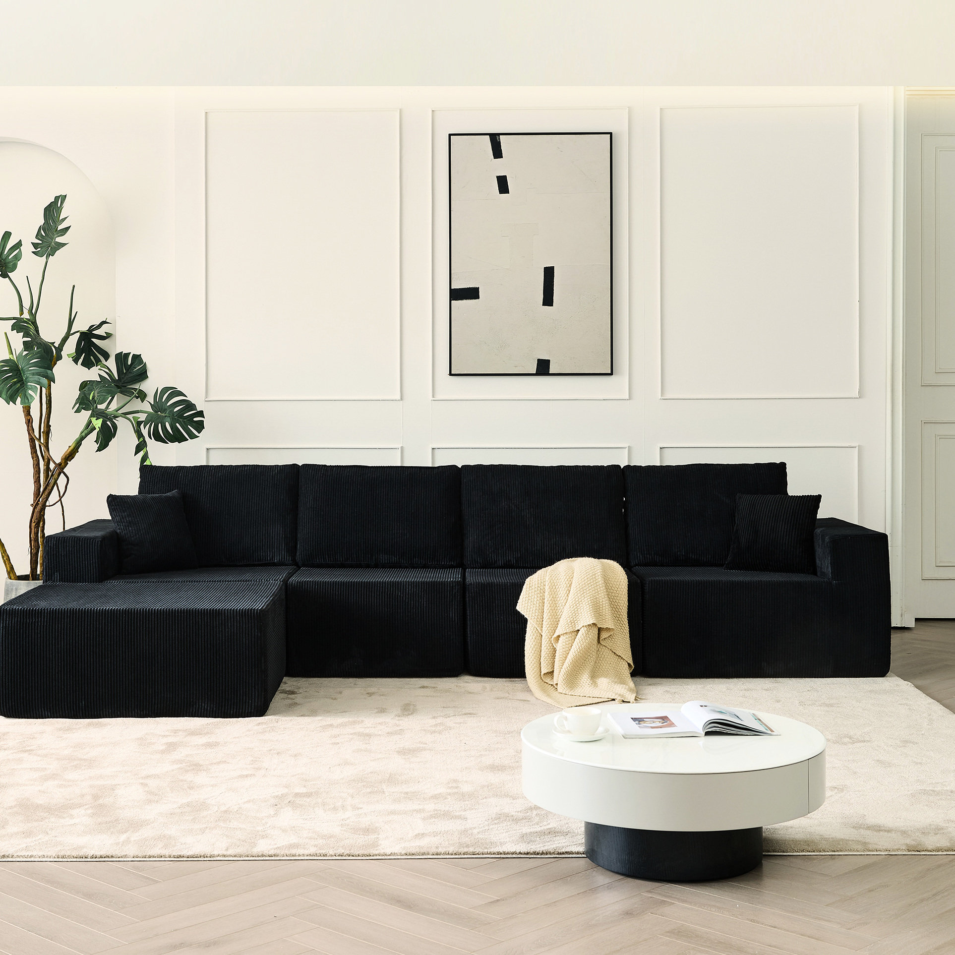 Latitude Run® Luxury Beige Corduroy 4 Modular Sectional , 139.3 ...