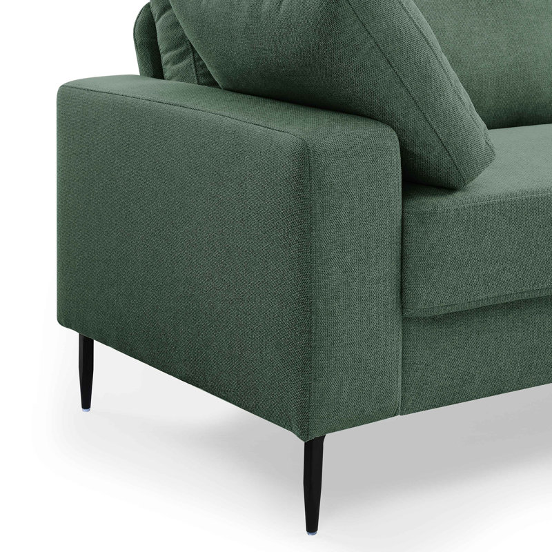 Etta 214.1Cm Velvet Square Arms Sofa, Light Green Linen Blend