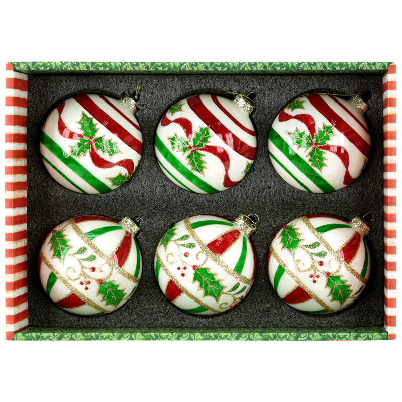 Holly Ribbon Ball Ornament, 4 Inches