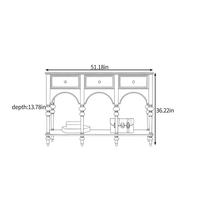 American-style minimalist console table, 36.22" H x 51.18" W x 13.78" D
