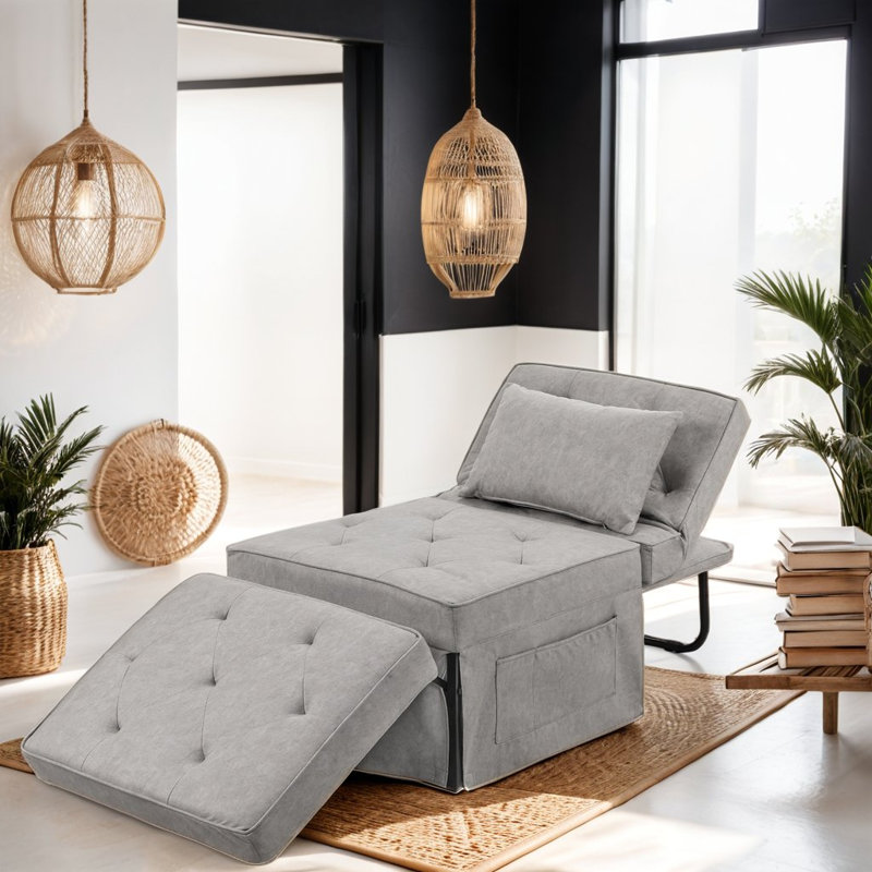Canapé-lit pliant multifonctionnel avec dossier réglable (largeur moyenne de 36 po), Gris clair, 73" W × 28" H × 29" D