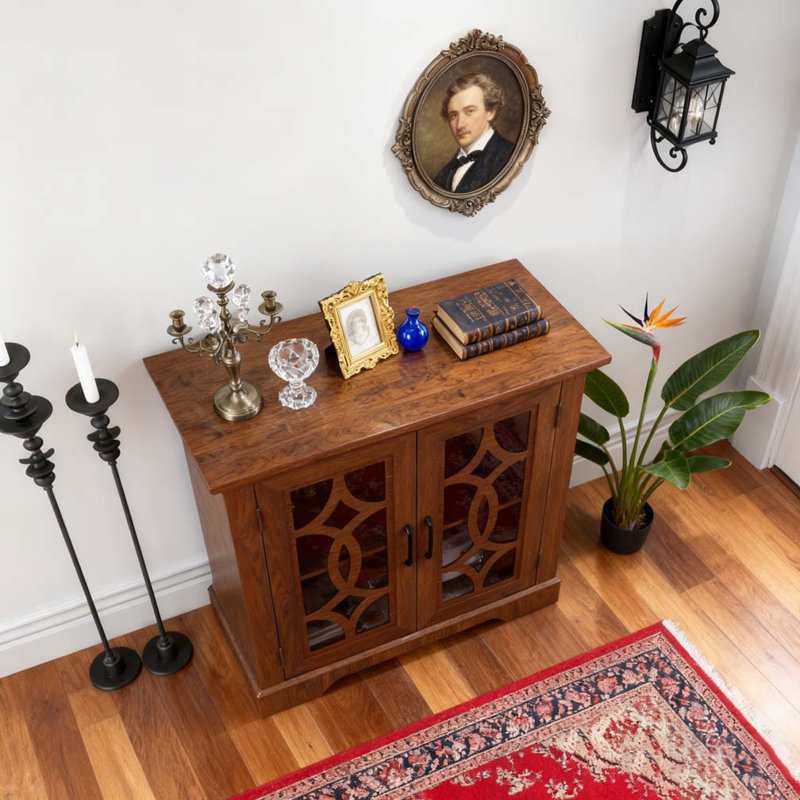 Buffet à portes en verre trempé transparent avec armoire de rangement à tablette réglable