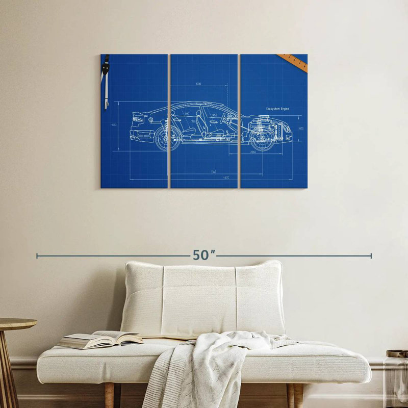 Car Blueprint, 24" H x 38" W