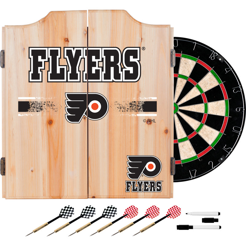 Philadelphia Flyers Natural Wood Dartboard Cabinet Set with Darts