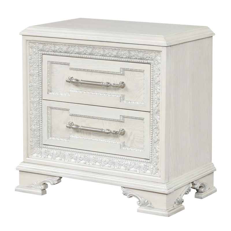 Table de chevet avec USB, blanc crème